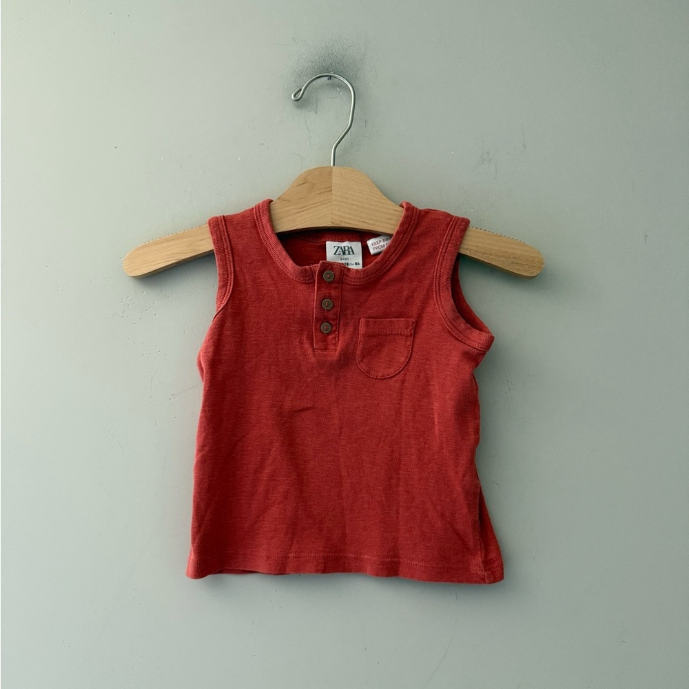 $14 ADD ON Zara Dark Red Pink Boys Pocket Tank Buttons 12-18M Janie and Jack H&M